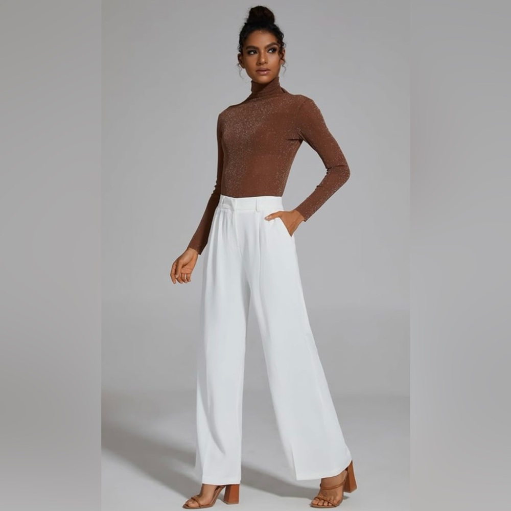 FUNYYZO Women's Wide Leg Pants High Elastic Waist Trousers Suit Pants NWT